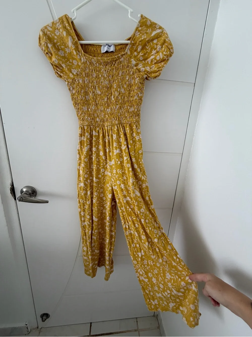 Old Navy Mustard Yellow Floral Smocked Maxi Dress romper L 10-12
